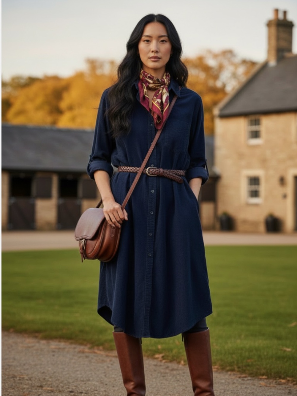 Lands' End Corduroy Shirt Dress Sz XXL 2X 18 20 Navy Blue Career Preppy
